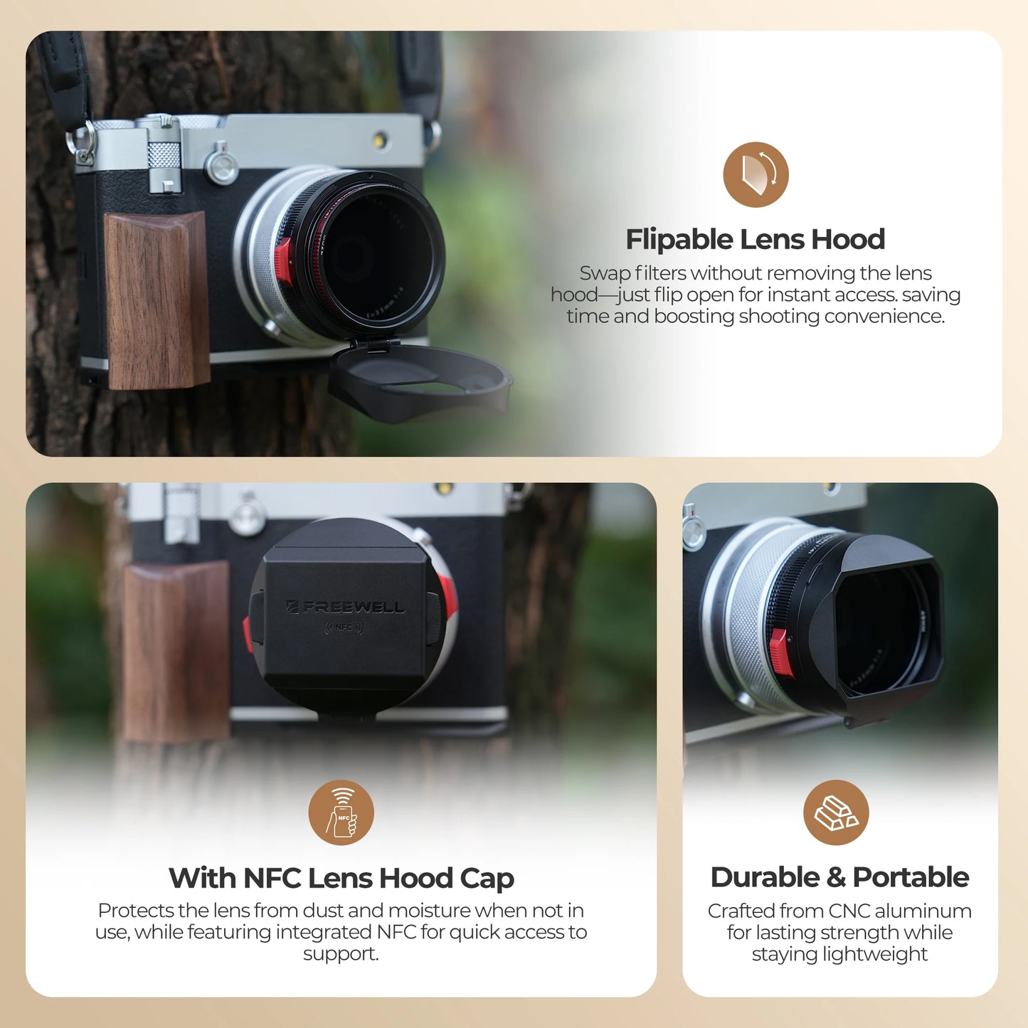 Silver Flip Lens Hood CPL Black Mist X100 Series