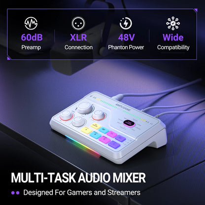 RGB Audio Mixer with Voice Changer for Gaming and Streaming
