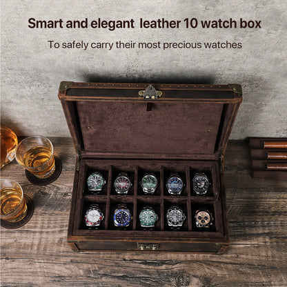10 Slot Genuine Leather Watch Storage Case