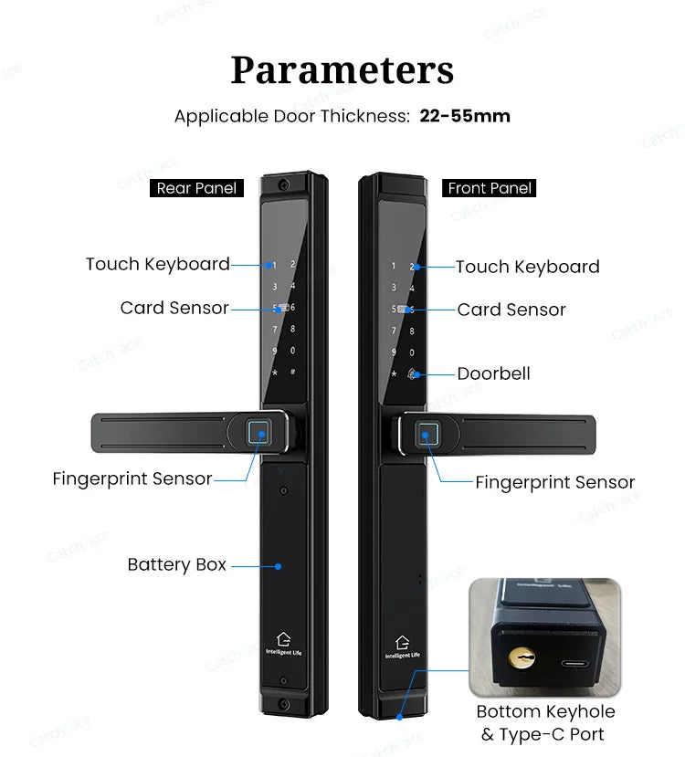 Smart Fingerprint Gate Lock Waterproof Double-Sided