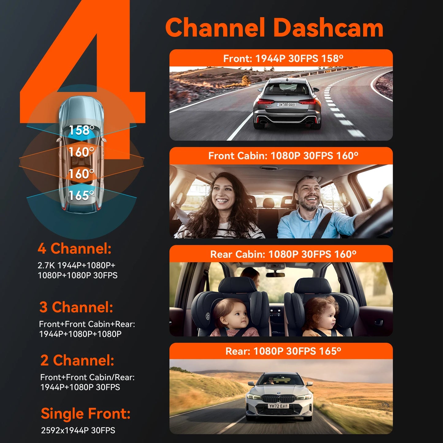 N5 4-Camera Car Dash Cam 2.7K HD