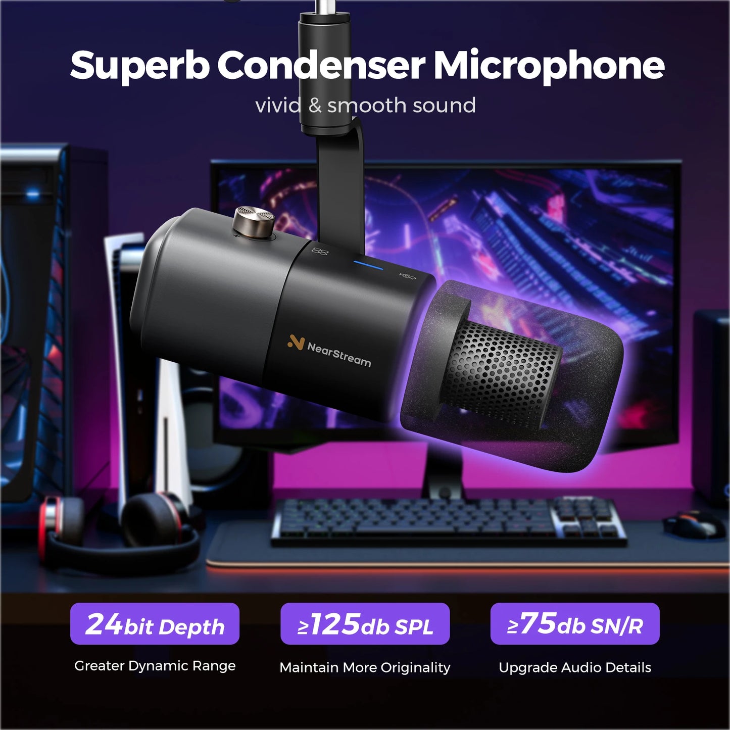 Streaming Podcast Recording Microphone with Boom Arm
