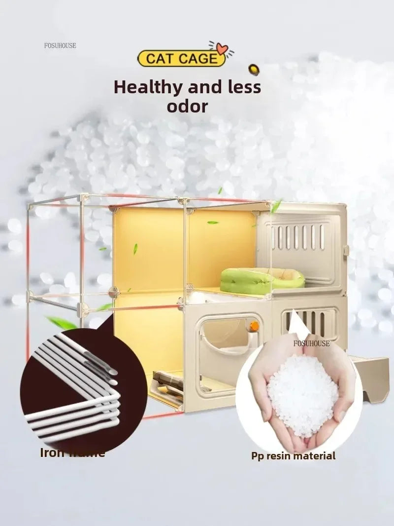 Luxury Indoor Cat Cage with Integrated Litter Box