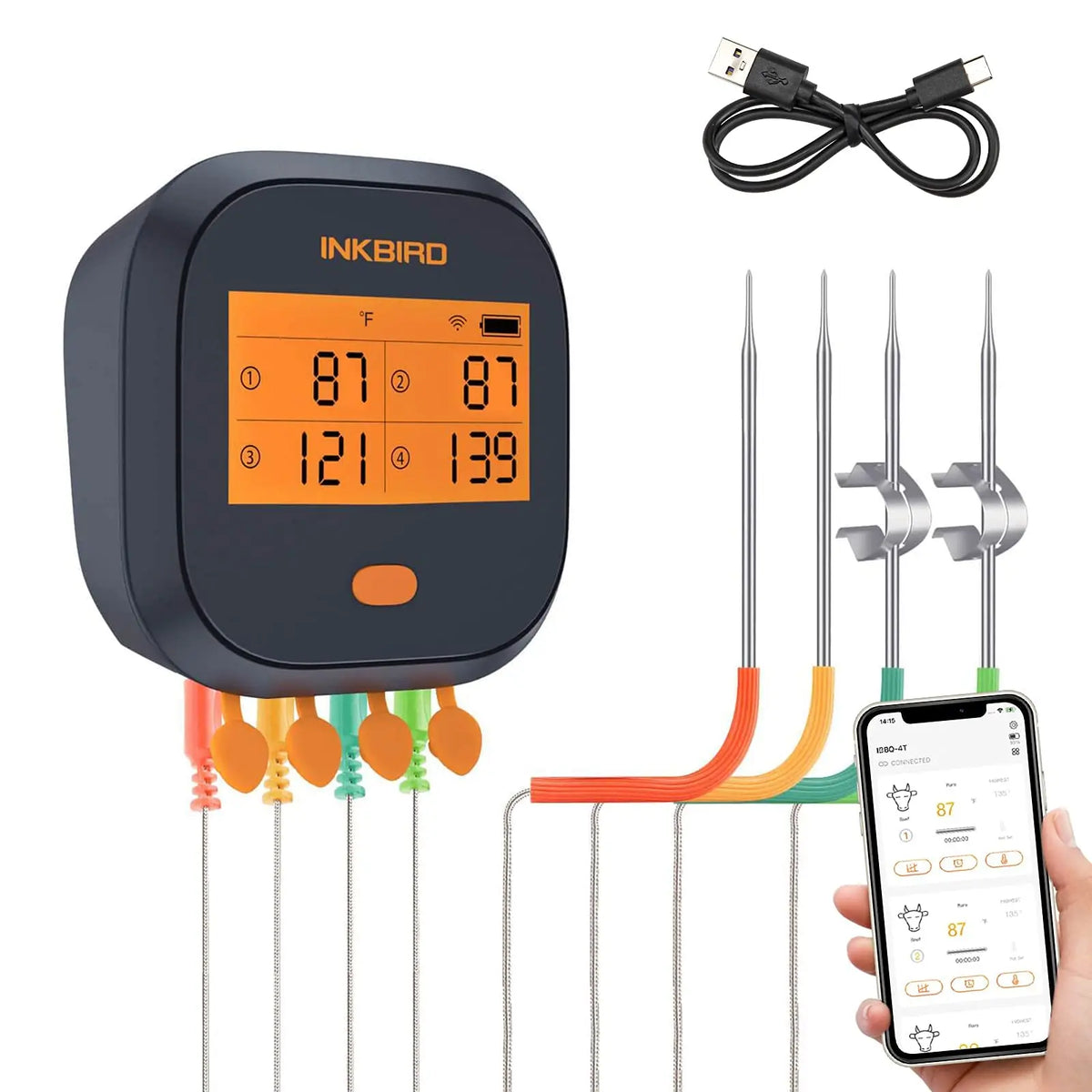 WiFi Meat Thermometer 4-Probe BBQ Digital Thermometer