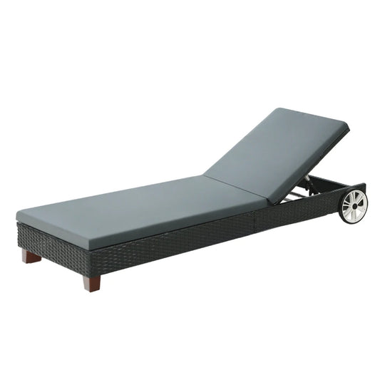Outdoor Wicker Sun Lounge with Wheels for Patio