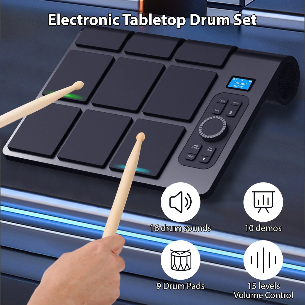 Electronic Tabletop Drum Set with 9 Pads & Bluetooth