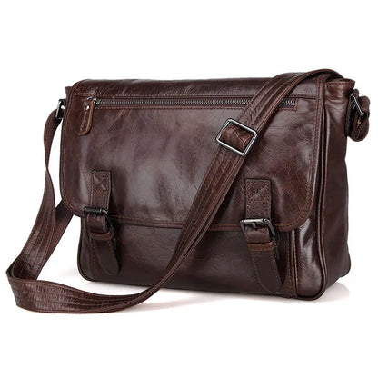 Men’s Leather Crossbody Bag Brown Oil-Waxed Style