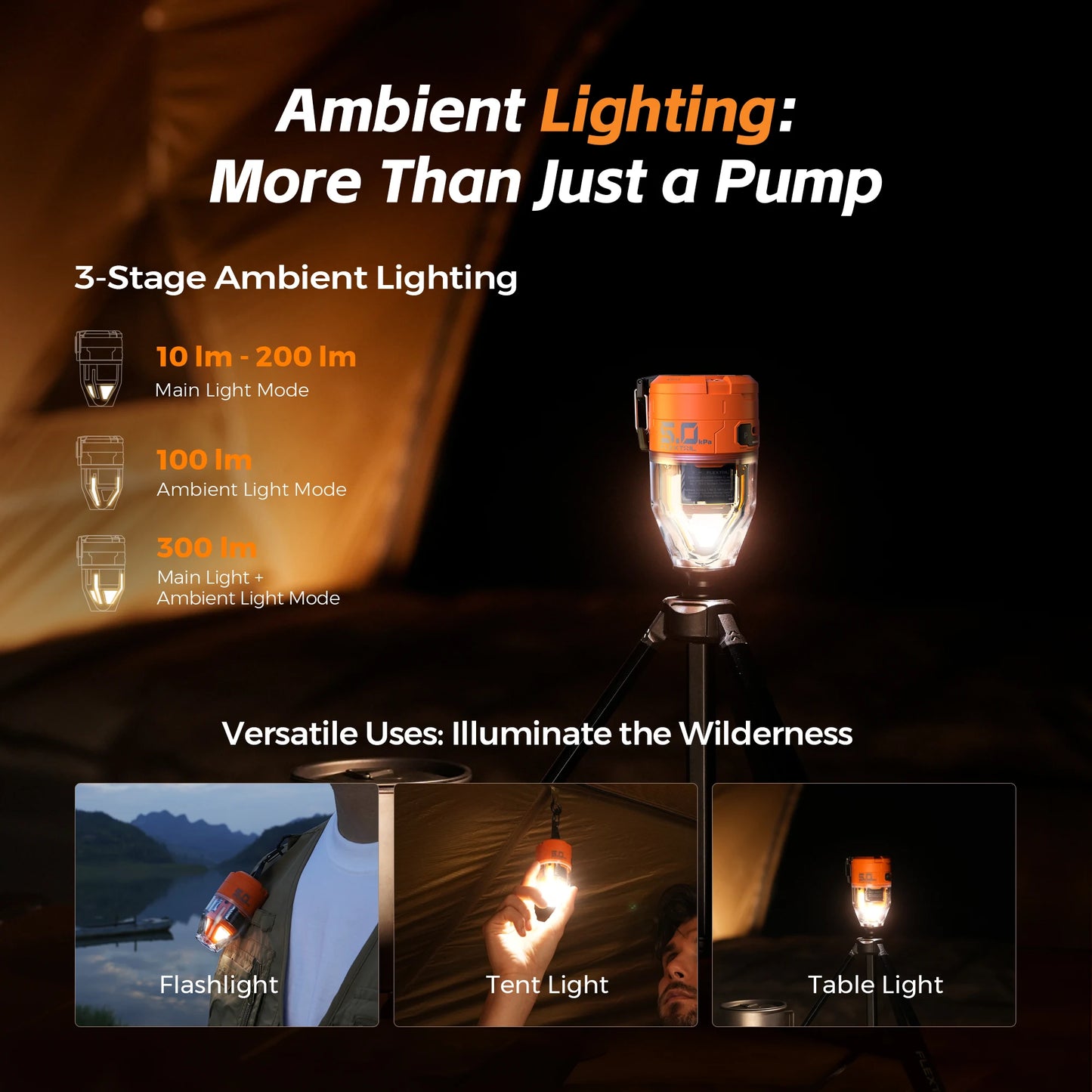 Black Portable Electric Air Pump with Light