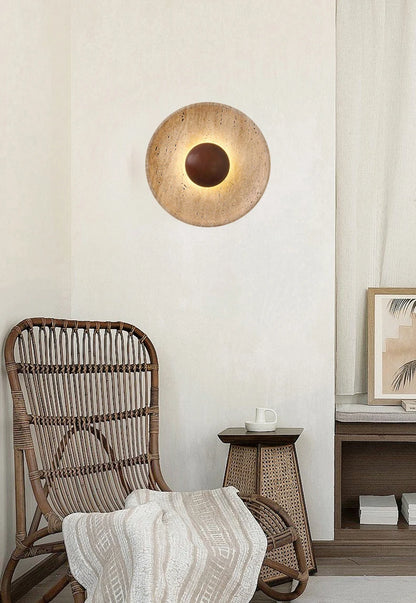 Dark Wood 25cm Natural Stone Wall Light Sconce 4000K