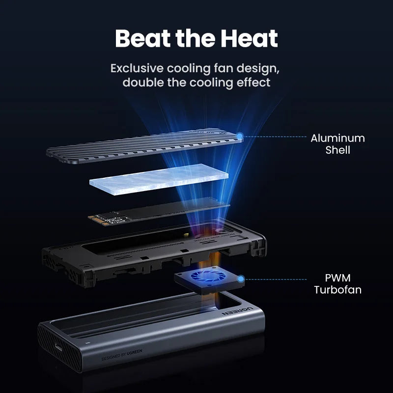 Portable 40Gbps NVMe M2 SSD Enclosure with Cooling Fan