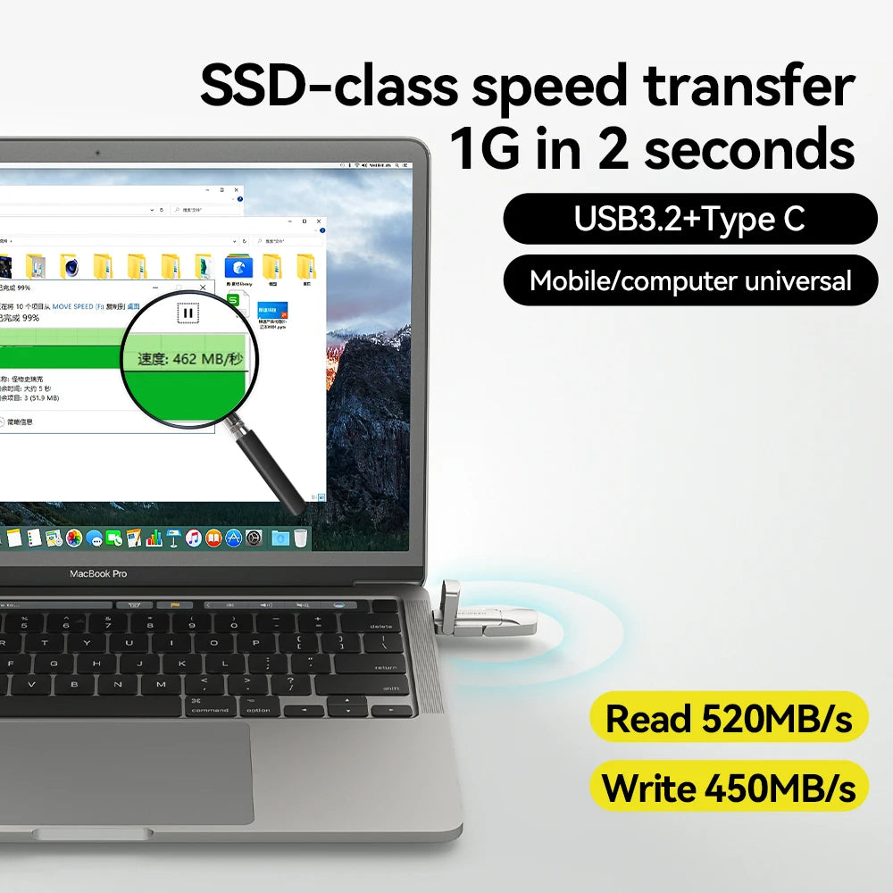 1TB High-Speed USB-C SSD Flash Drive 1000Mbps