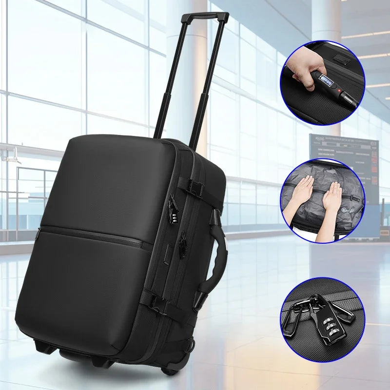 Wheeled Carry-On Business Backpack with Pump and Trolley Handle