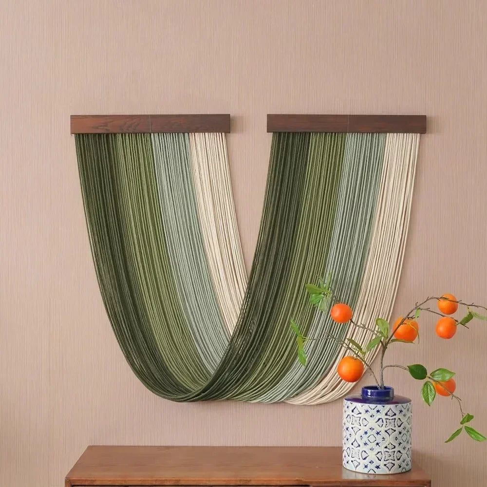 Green Boho Tassel Wall Tapestry Hand Woven Curtain Decor
