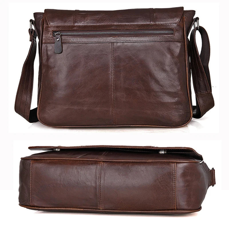 Genuine Leather Messenger Bag Stylish Brown Crossbody