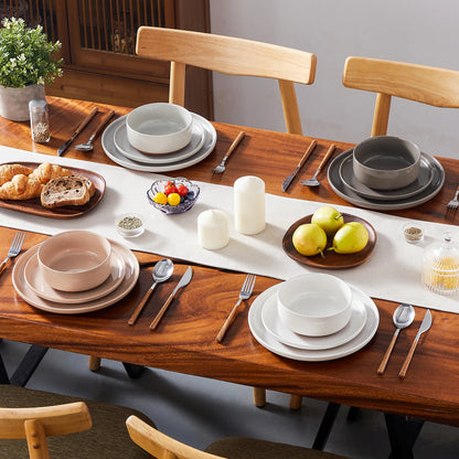 White 12 Piece Stoneware Dinnerware Set with Curved Edge Design