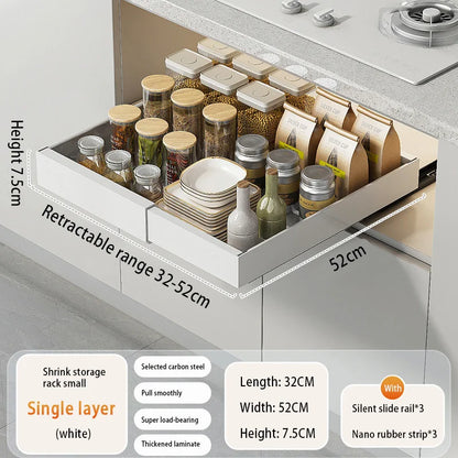 Expandable Sliding Cabinet Drawer Organizer 52cm White