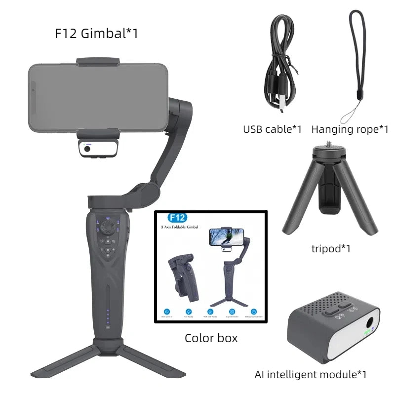 Portable 3-Axis Smartphone Gimbal Stabilizer with AI Tracking and Tripod