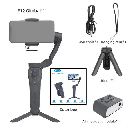 Portable 3-Axis Smartphone Gimbal Stabilizer with AI Tracking and Tripod
