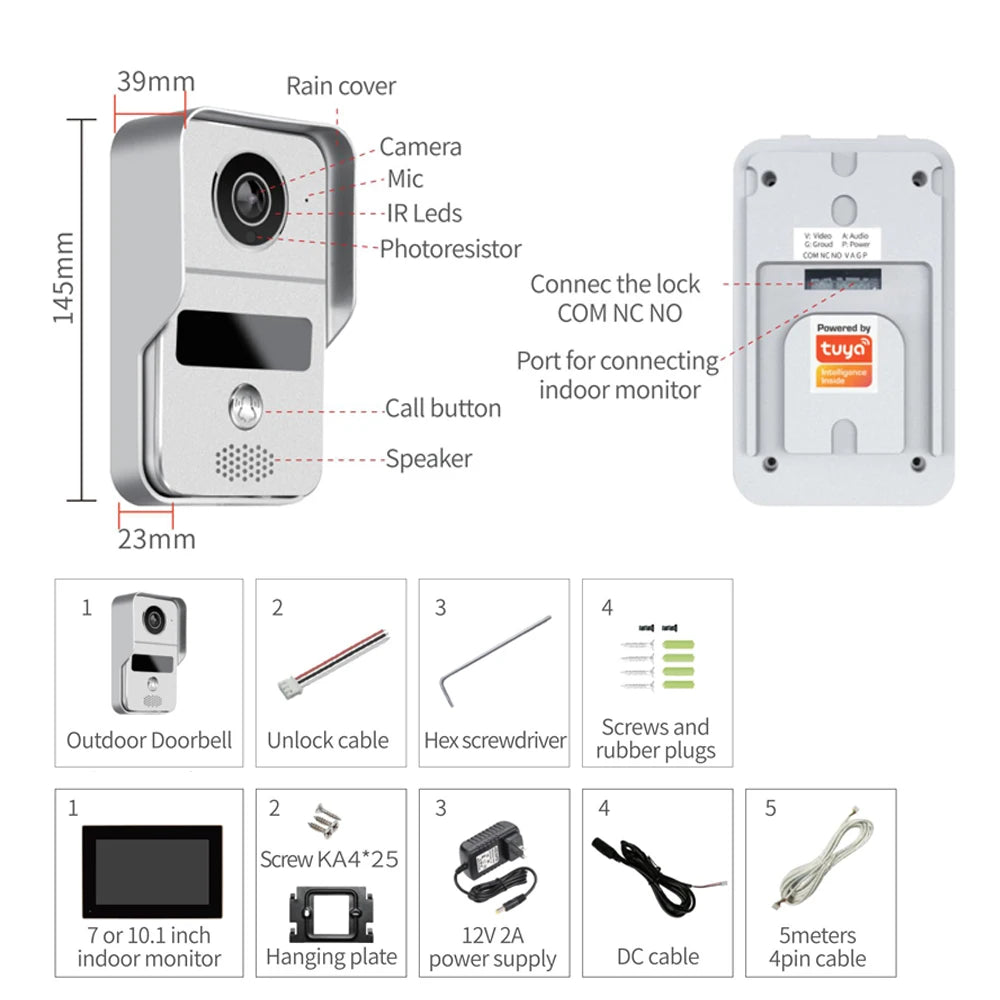 WiFi Video Doorbell Touch Screen Smart Intercom Kit