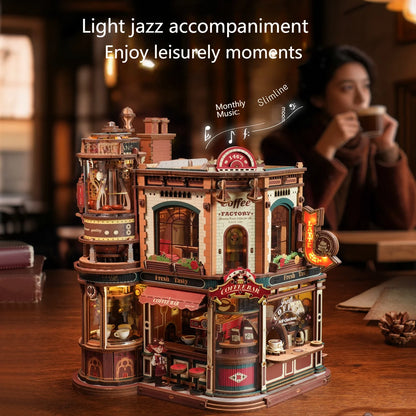 3D Wooden Coffee Factory Puzzle Kit with LED & Music
