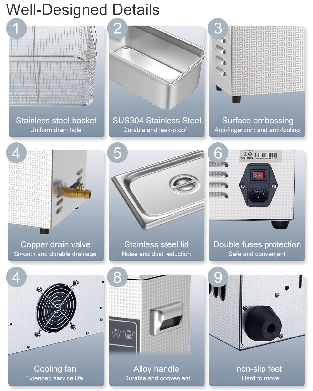 10L Portable Ultrasonic Bath with Heating Function