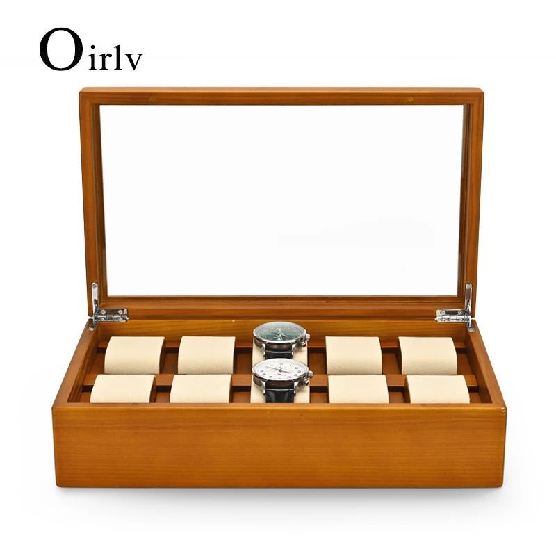 Solid Wood Watch Storage Display Box with Compartments