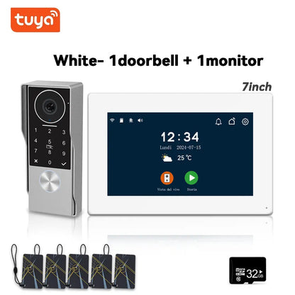 White 7" Wired Smart Doorbell with 1080p Camera and Touch Screen