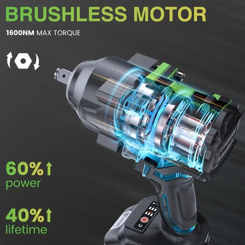 Cordless 1/2 Inch Brushless Impact Wrench 2000Nm with 4.0Ah Battery