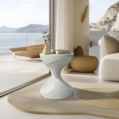 White Accent Table with Hourglass Shape for Indoor Outdoor Use