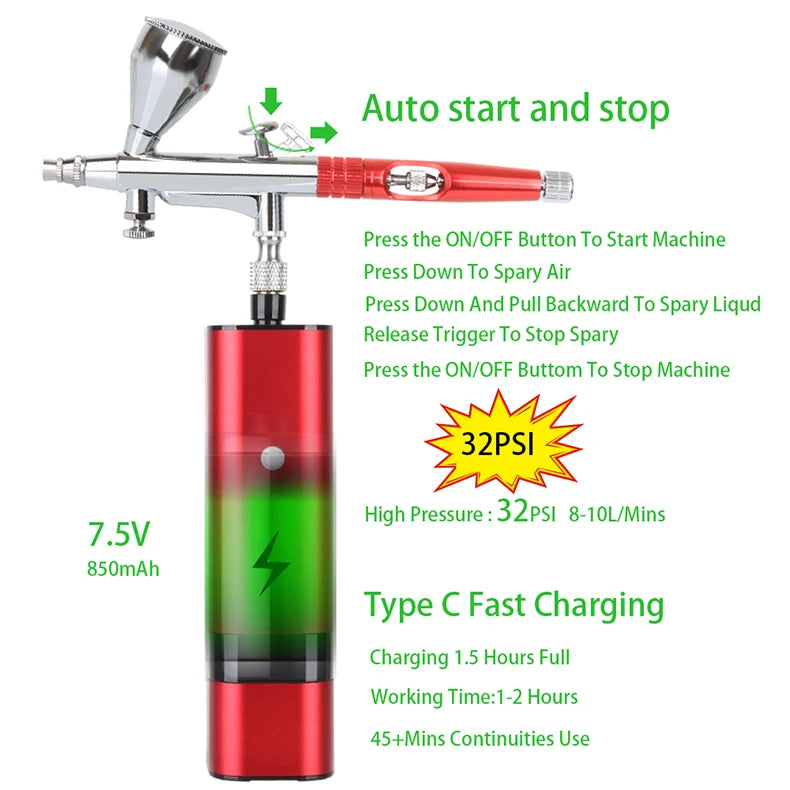 Portable Airbrush Compressor Kit for Cake Nail & Tattoo Art