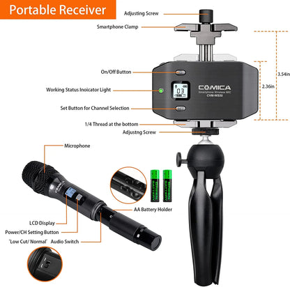 Wireless Handheld Microphone with Tripod for Camera and Phone