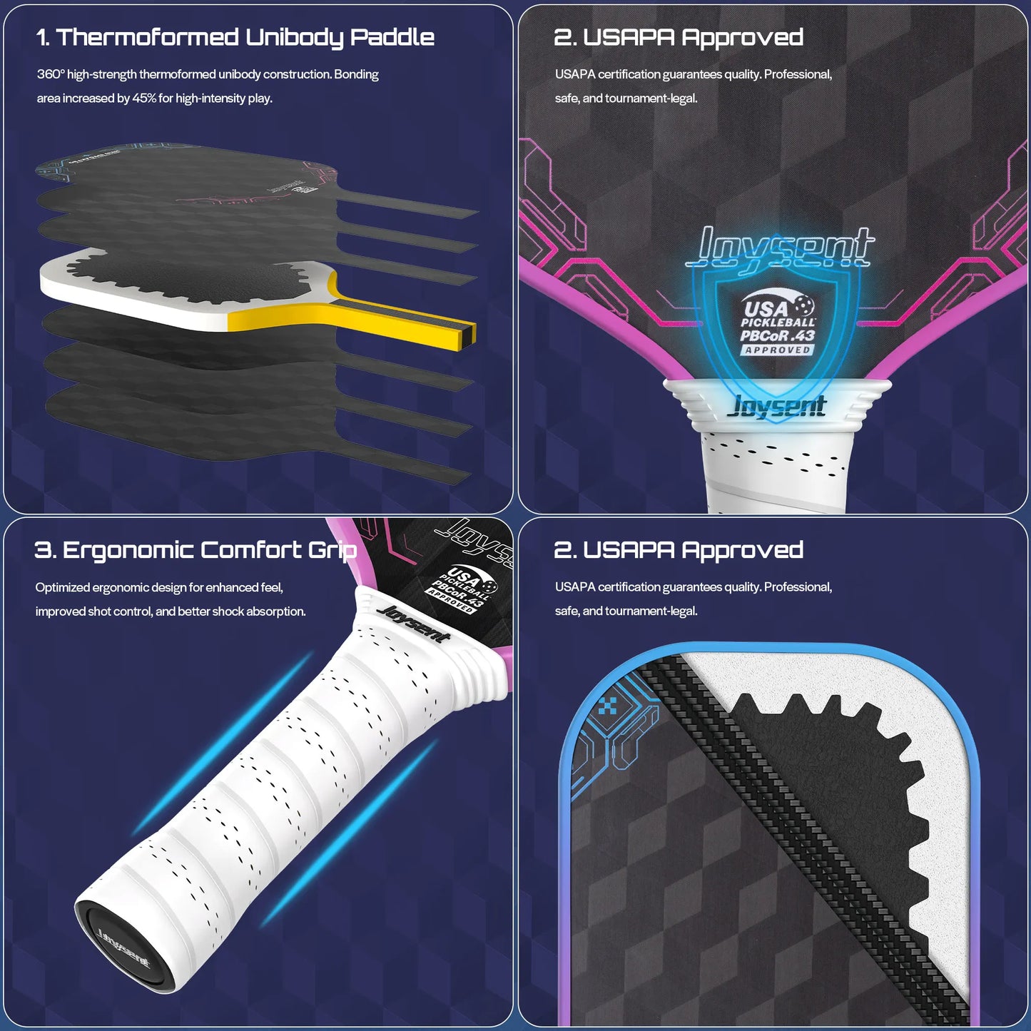 USAPA Pickleball Paddle 18K Raw Carbon Fiber 14mm Thermoformed