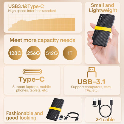 Portable 1TB External SSD USB 3.1 for Laptop PC PS4