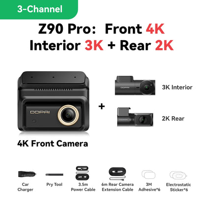4K+2K Dual Dash Cam 3‑Channel 256GB SD