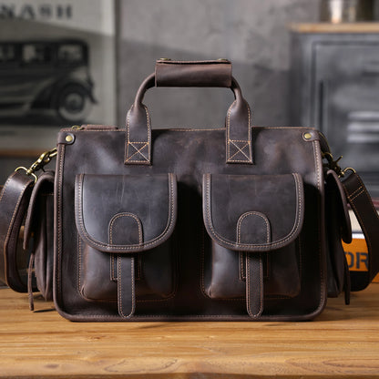 14” Genuine Leather Laptop Briefcase Vintage Messenger Bag