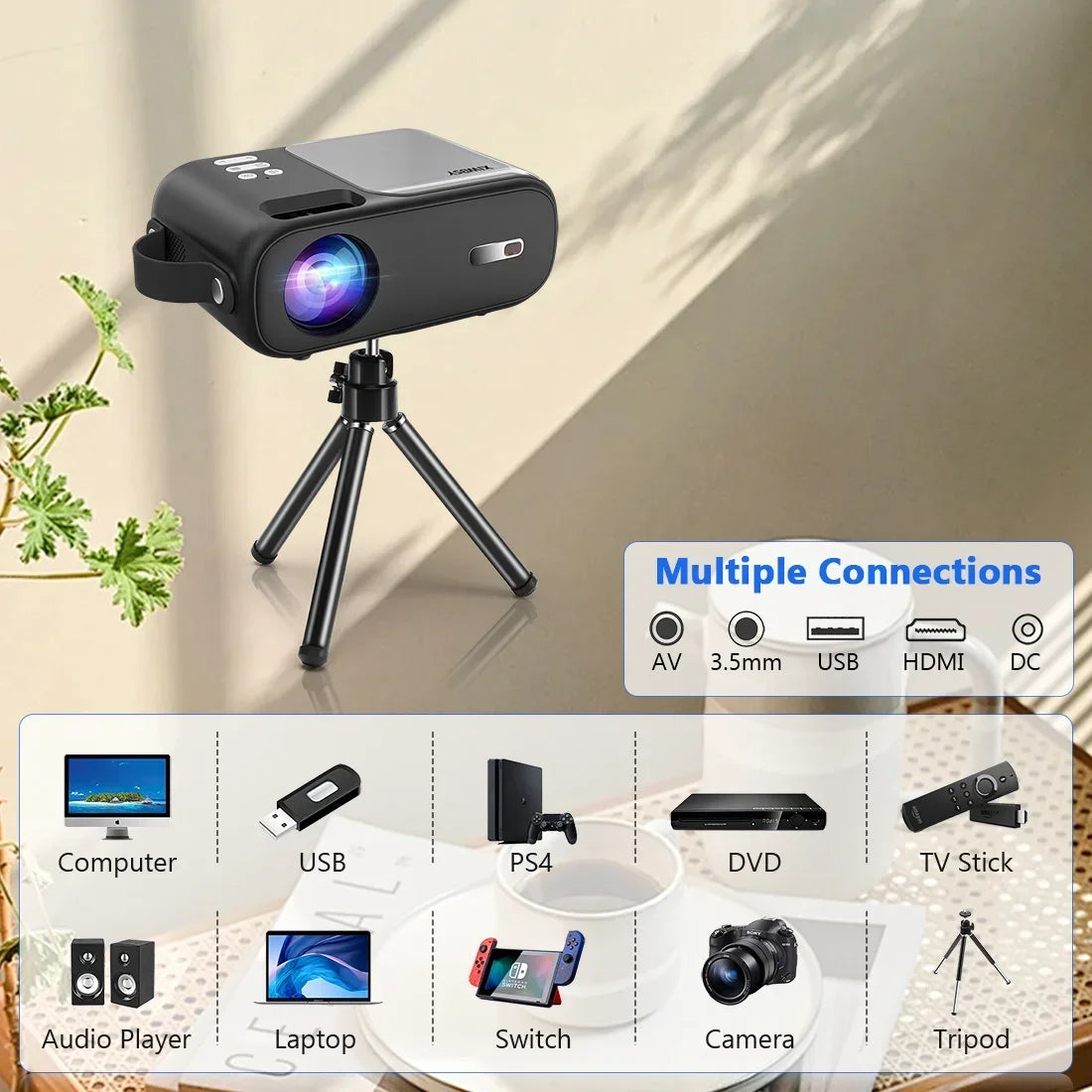 Portable 12000 Lumens Full HD Projector for Home and Outdoor
