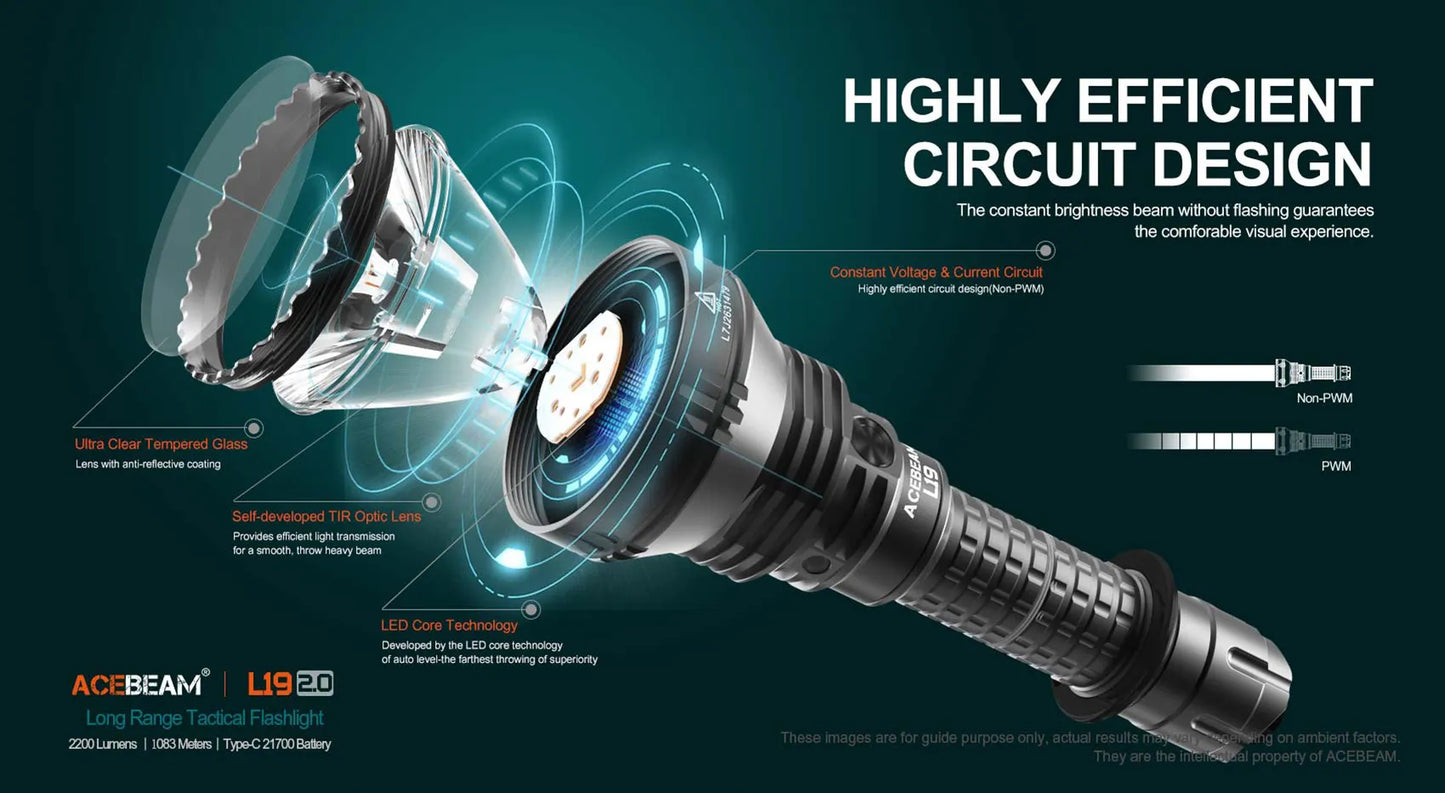 Hunting Flashlight 2200LM 1520m Long-Range Rechargeable LED