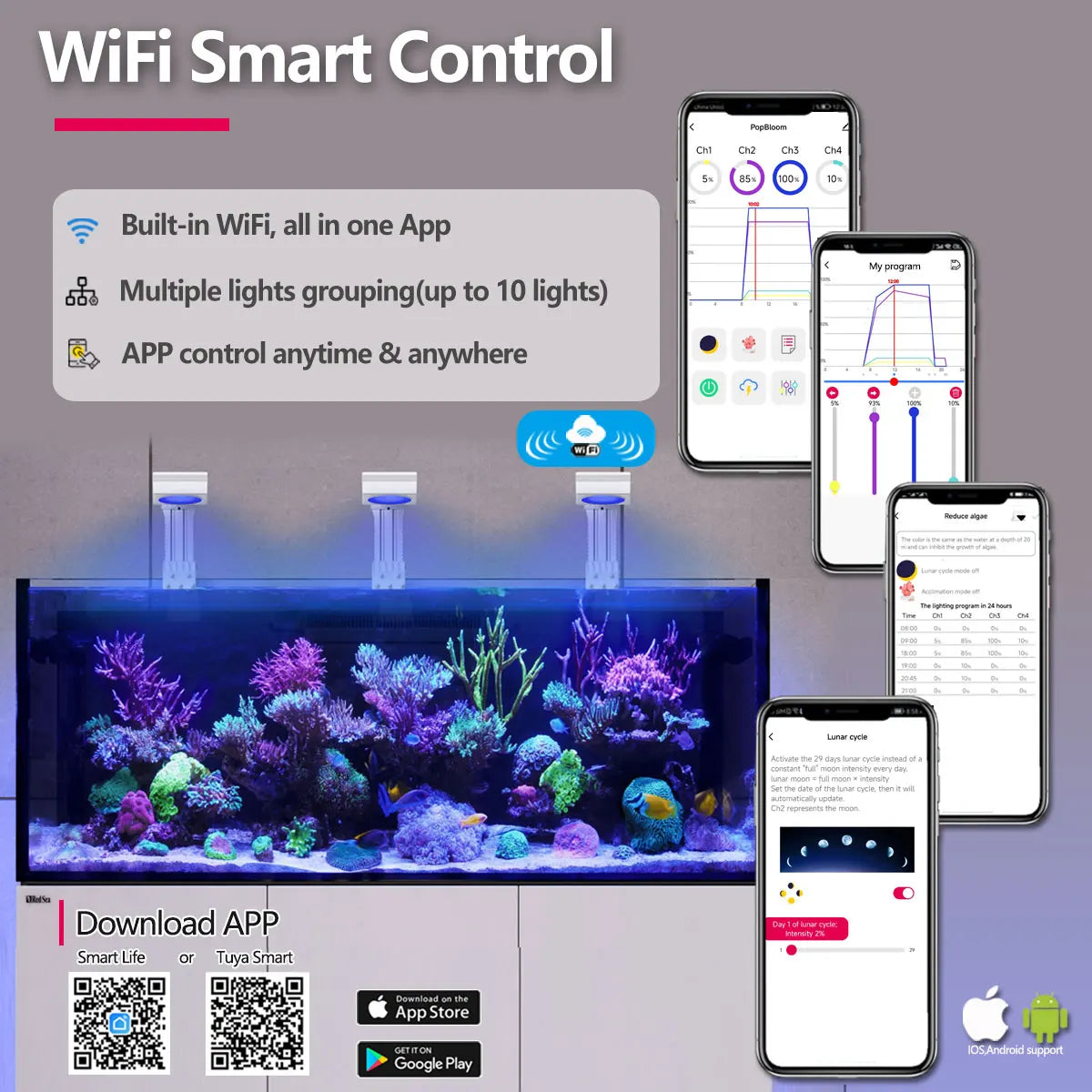 Smart WiFi Marine Aquarium Light 30–50cm Full Spectrum LED