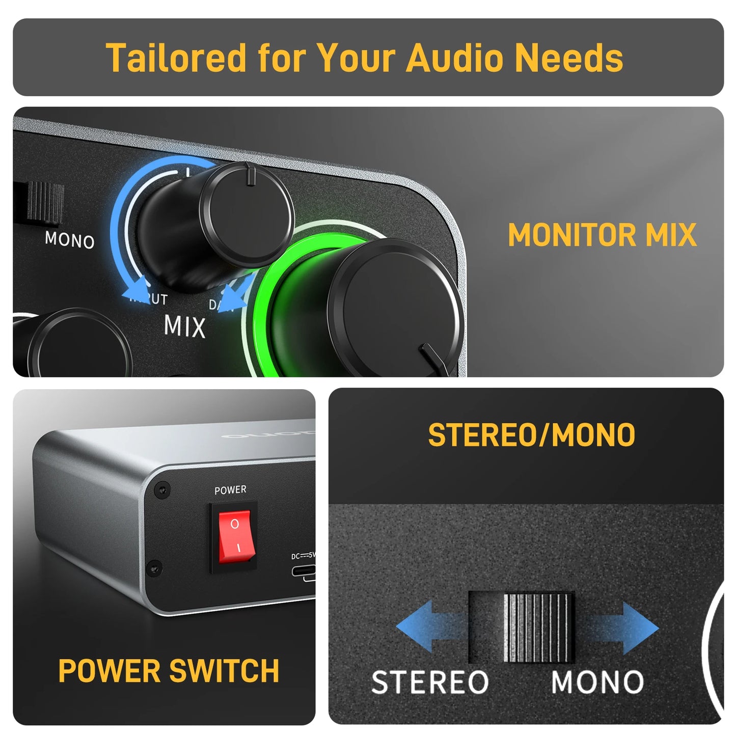Black USB Audio Interface 24bit 192kHz with Pro Mic Preamp