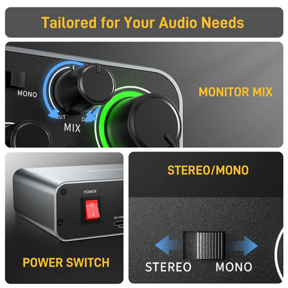 Black USB Audio Interface 24bit 192kHz with Pro Mic Preamp