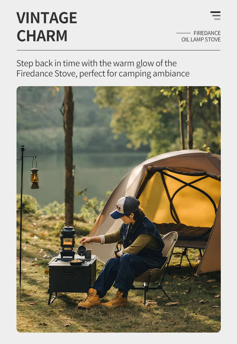 Black Portable Oil Lamp Stove Camping Lantern Outdoor Light