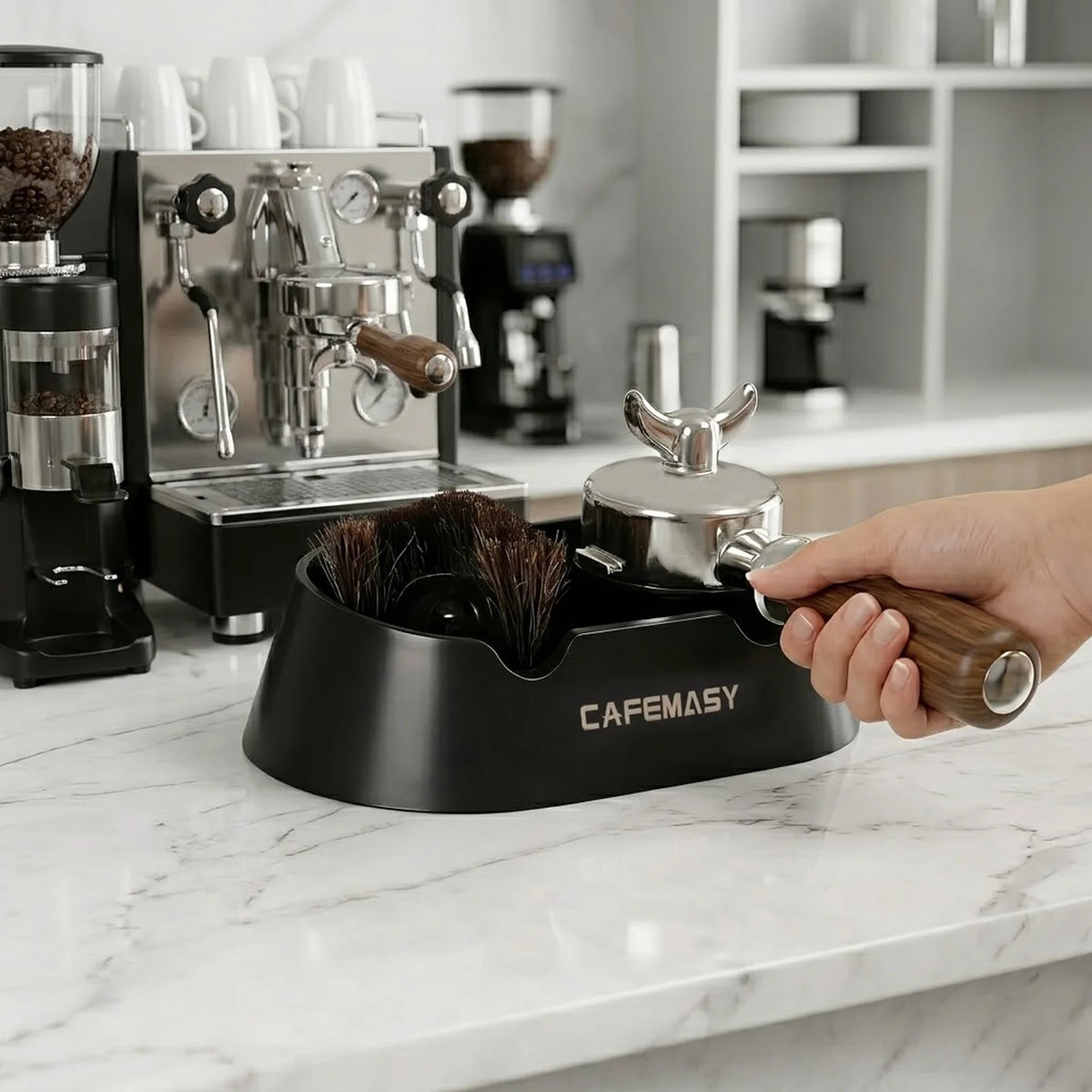Automatic Coffee Portafilter Cleaner with Built-In Design