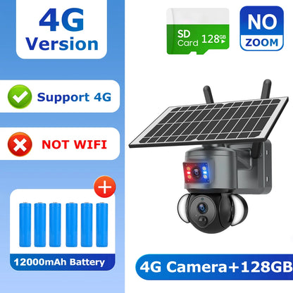 4G Solar Security Camera 8MP 4K Outdoor PTZ 128GB