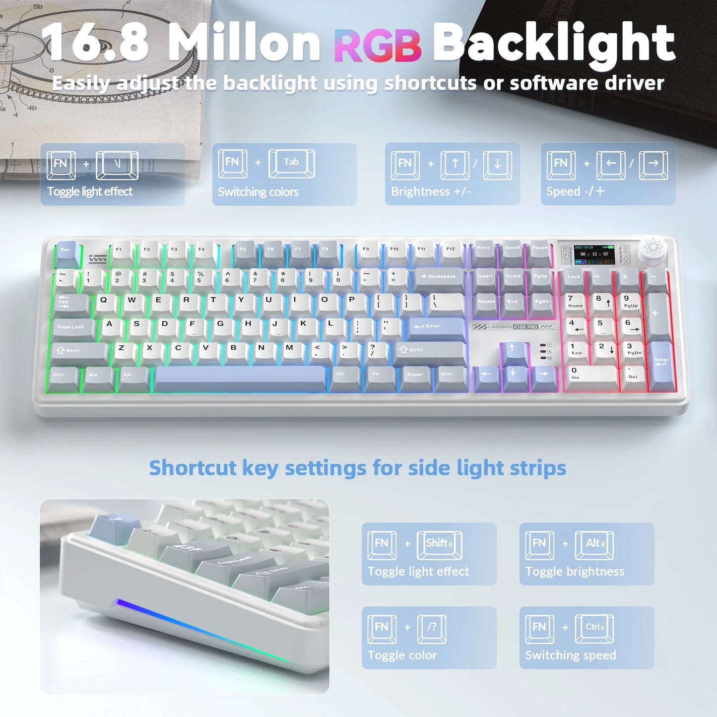 Low-Noise Mechanical Bluetooth Gaming Keyboard 104 Keys