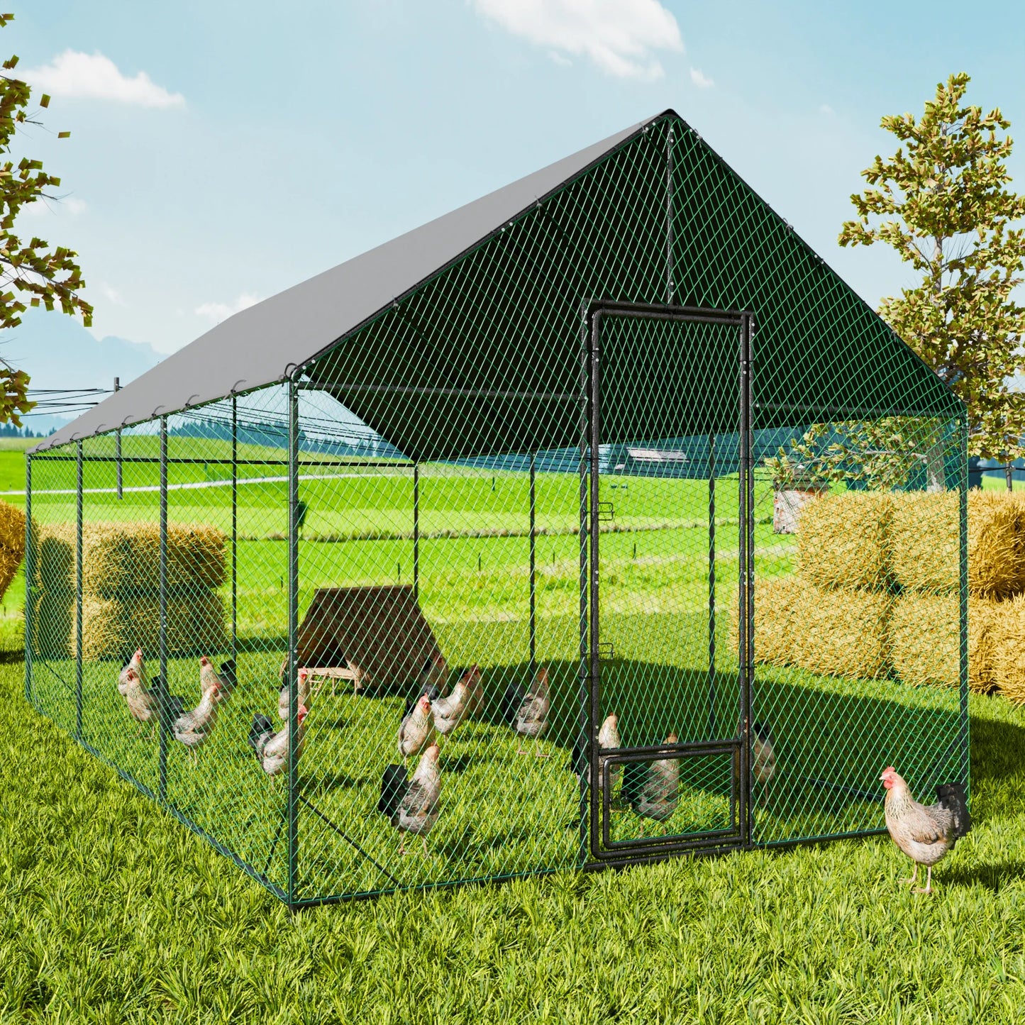 Large Outdoor Walk-In Chicken Coop with Roof Cover