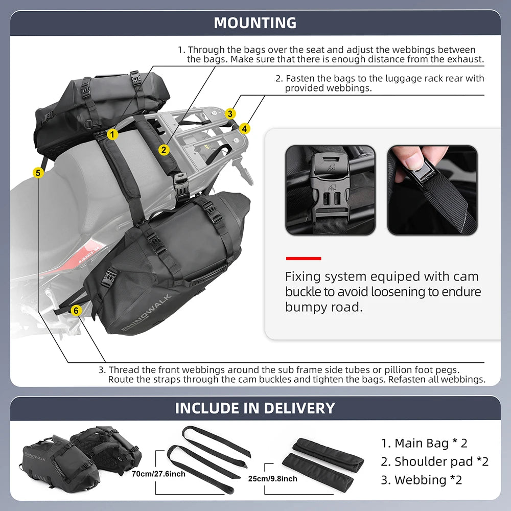 18L Waterproof Motorcycle Side Bags 2-Pack Compact Durable