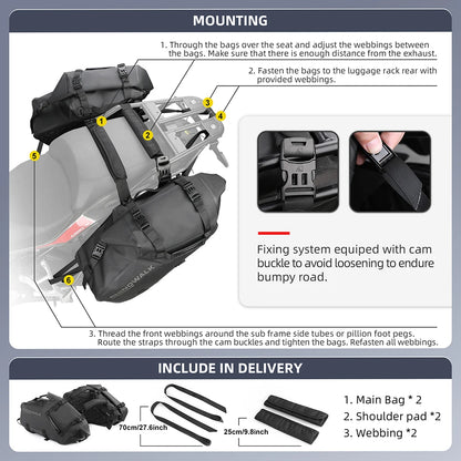18L Waterproof Motorcycle Side Bags 2-Pack Compact Durable