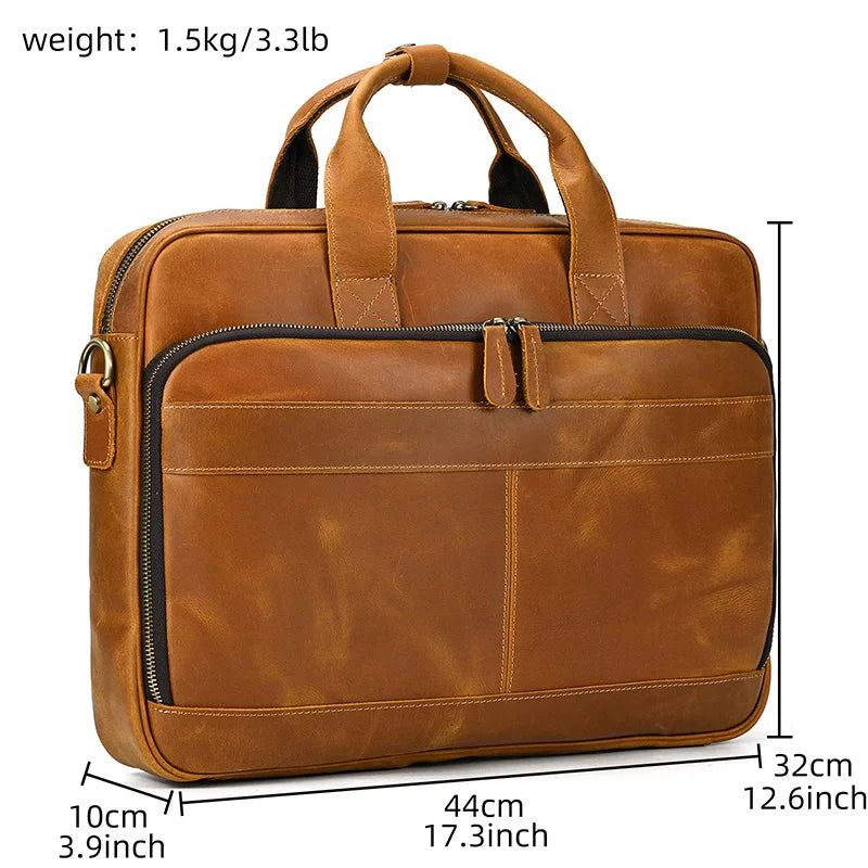 Light Brown Leather Work Briefcase with Spacious Design
