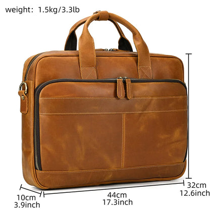 Light Brown Leather Work Briefcase with Spacious Design