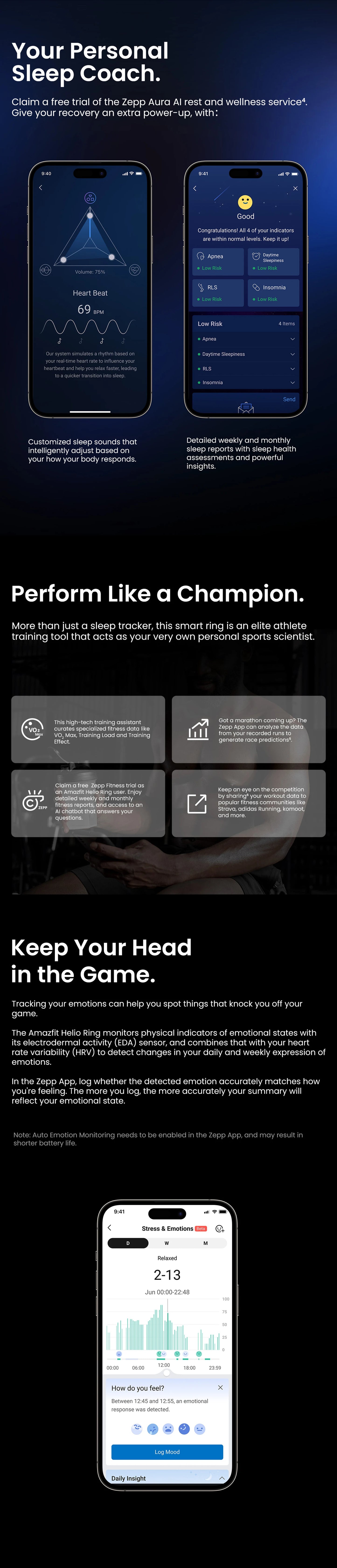 Amazfit Helio Health Tracking Ring Size 10 Slim Durable Design